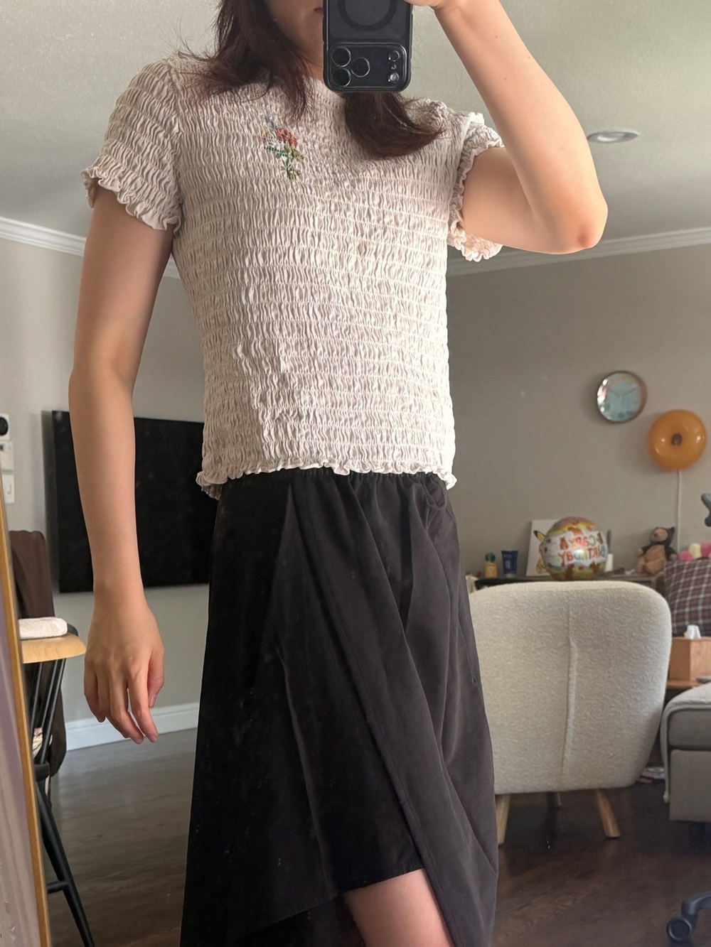&Other Stories Smocked Short Sleeve Top - Picture 7 of 8